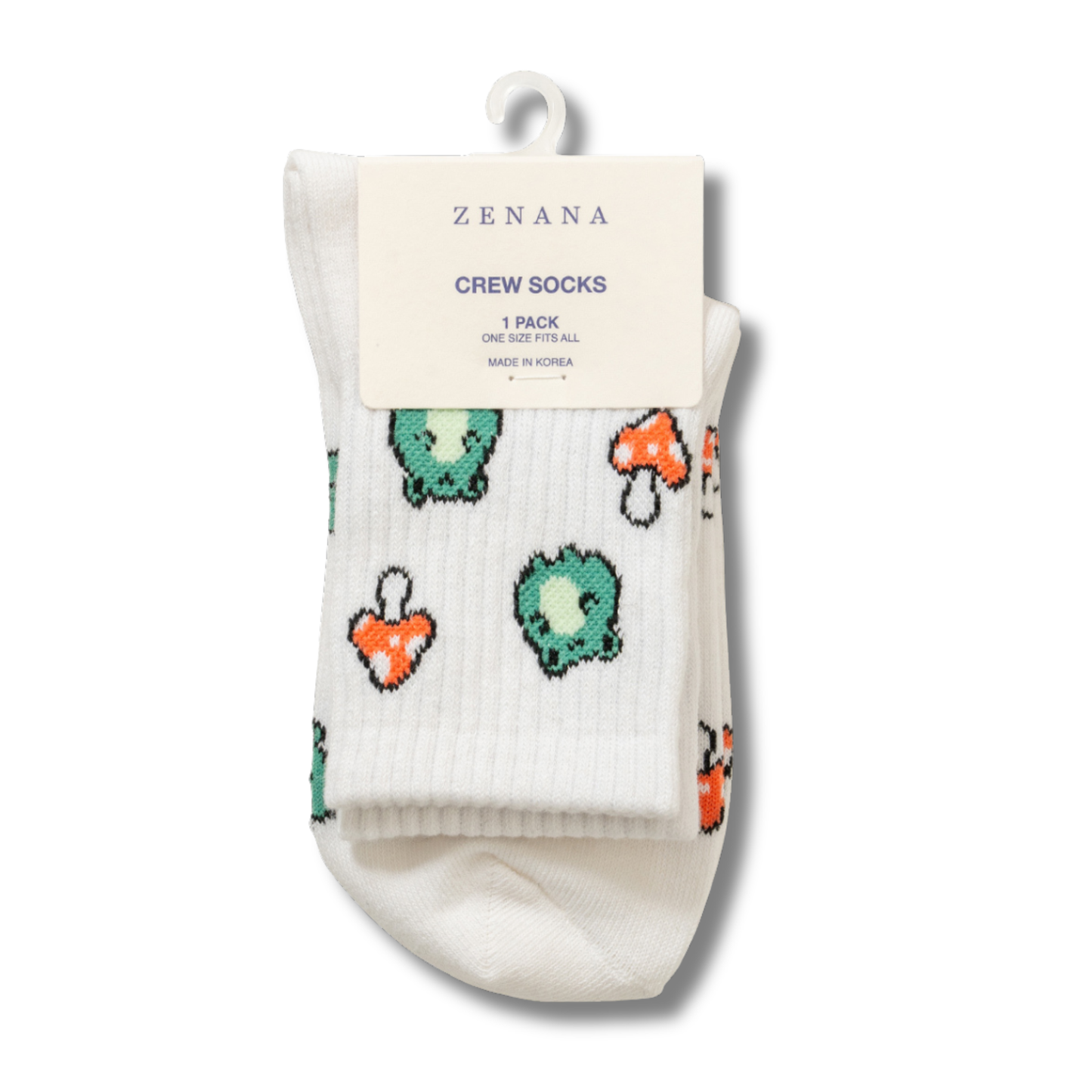 Frog & Mushroom Patterned Crew Socks