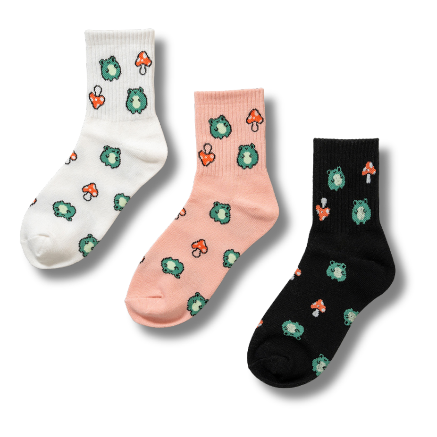 Frog & Mushroom Patterned Crew Socks