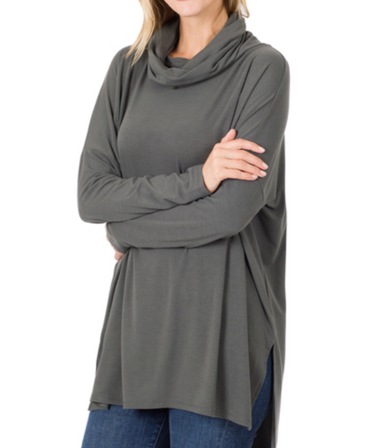 Cowl Neck High Low Long Sleeve