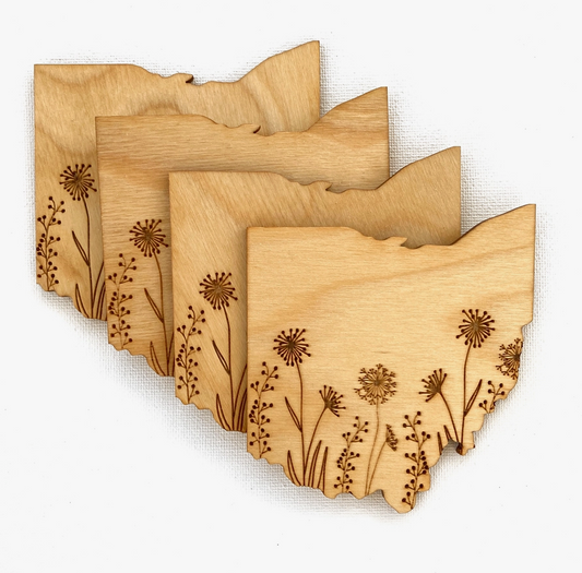 Ohio Floral Wooden Coaster Set of 4