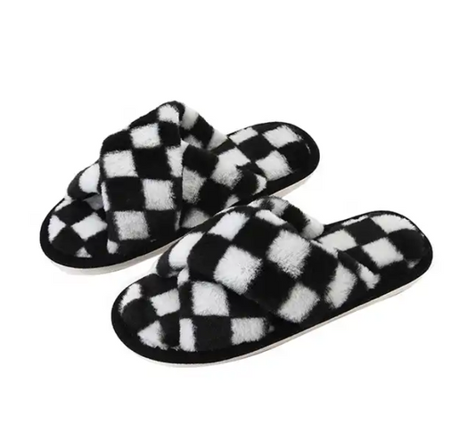 Criss Cross Checkered Open Toe House Shoes