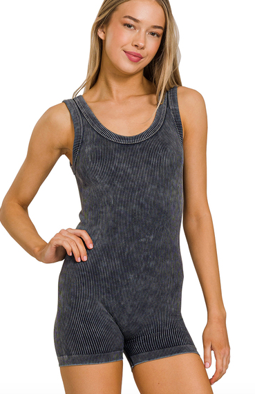 Stone Washed Nylon Sports Romper