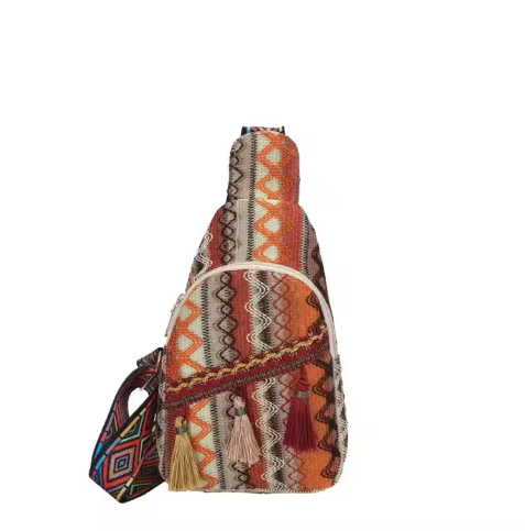 Embroidered Cross Body Sling Bag with Tassels