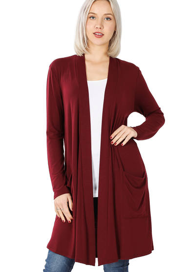 Long Basic Open Cardigan with Slouchy Pockets