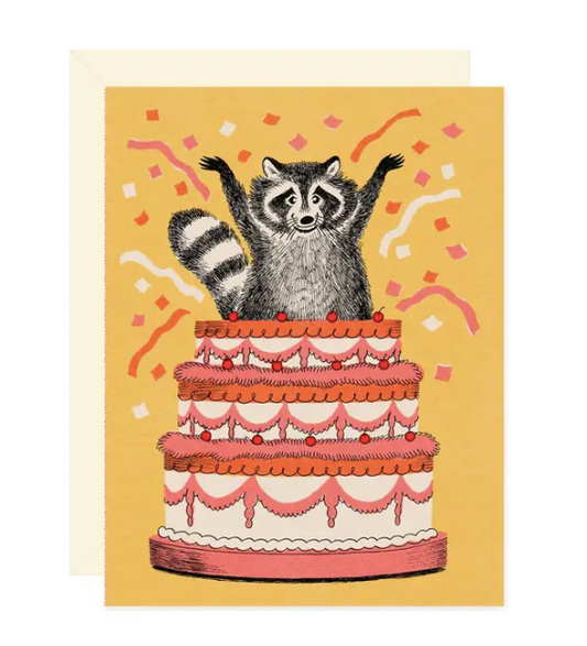 Raccoon Cake Surprise Greeting Card