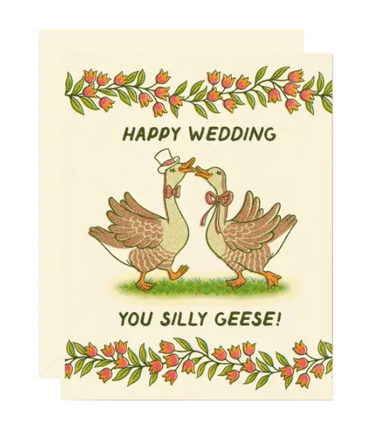 Happy Wedding Day Silly Geese Greeting Card
