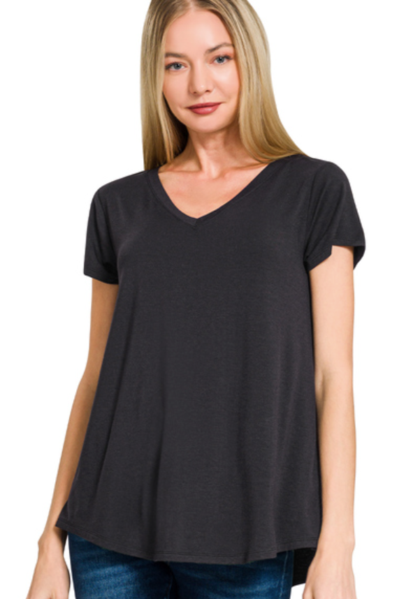 High Low Short Sleeve V Neck Tee