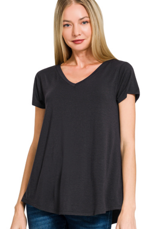 High Low Short Sleeve V Neck Tee