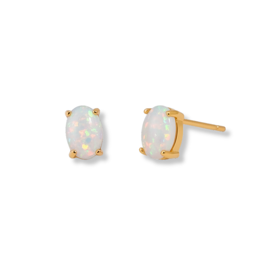 Sestra by Intro Stainless Steel Opal Oval Stud Earrings