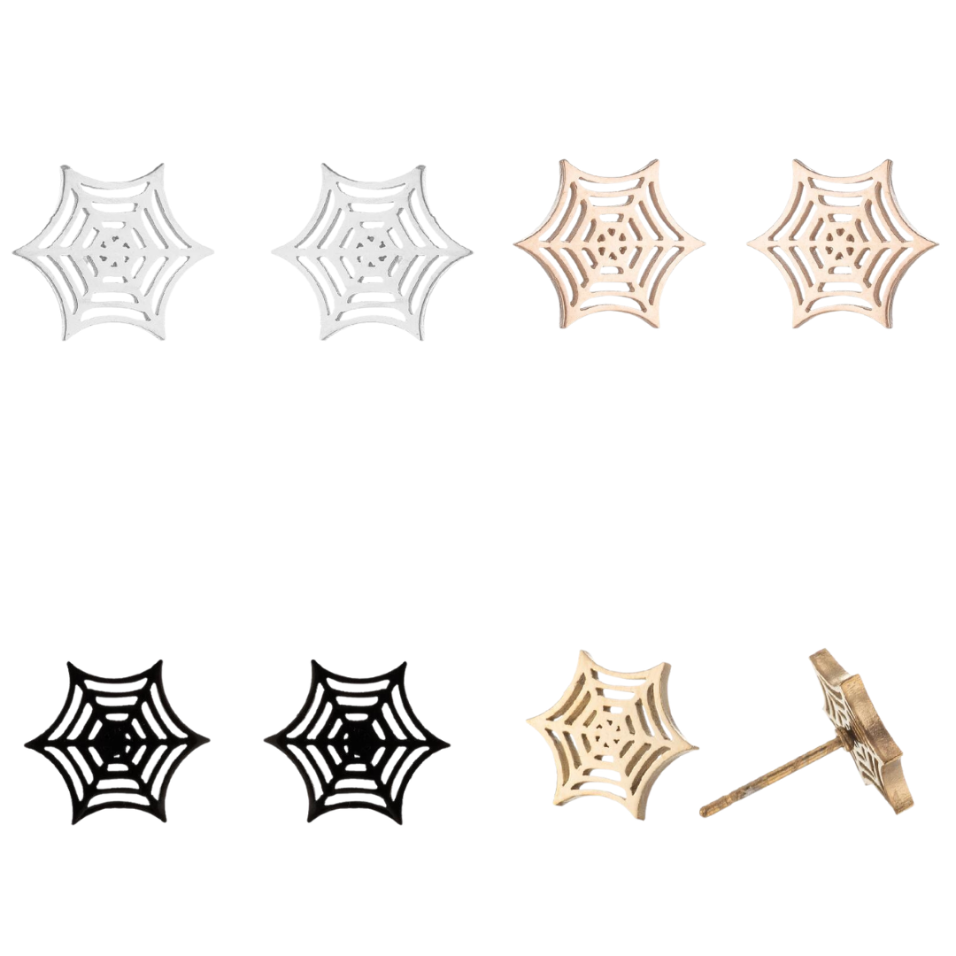 Stainless Steel Halloween Spider Web Earrings