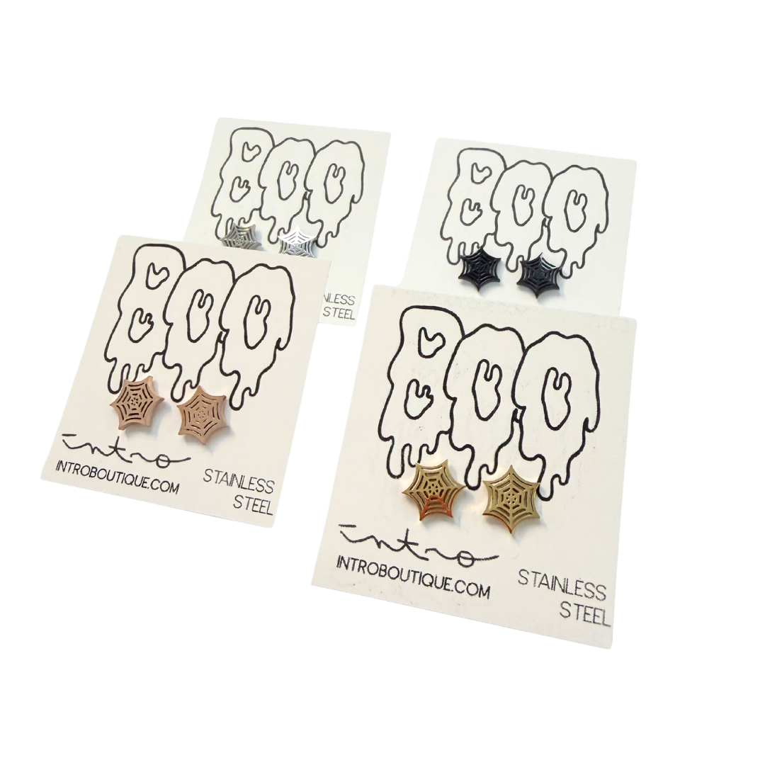 Stainless Steel Halloween Spider Web Earrings