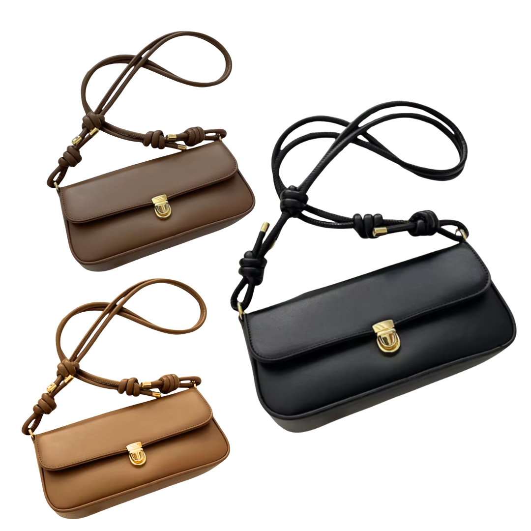 Retro Vegan Leather Shoulder Bag with Gold Clasp