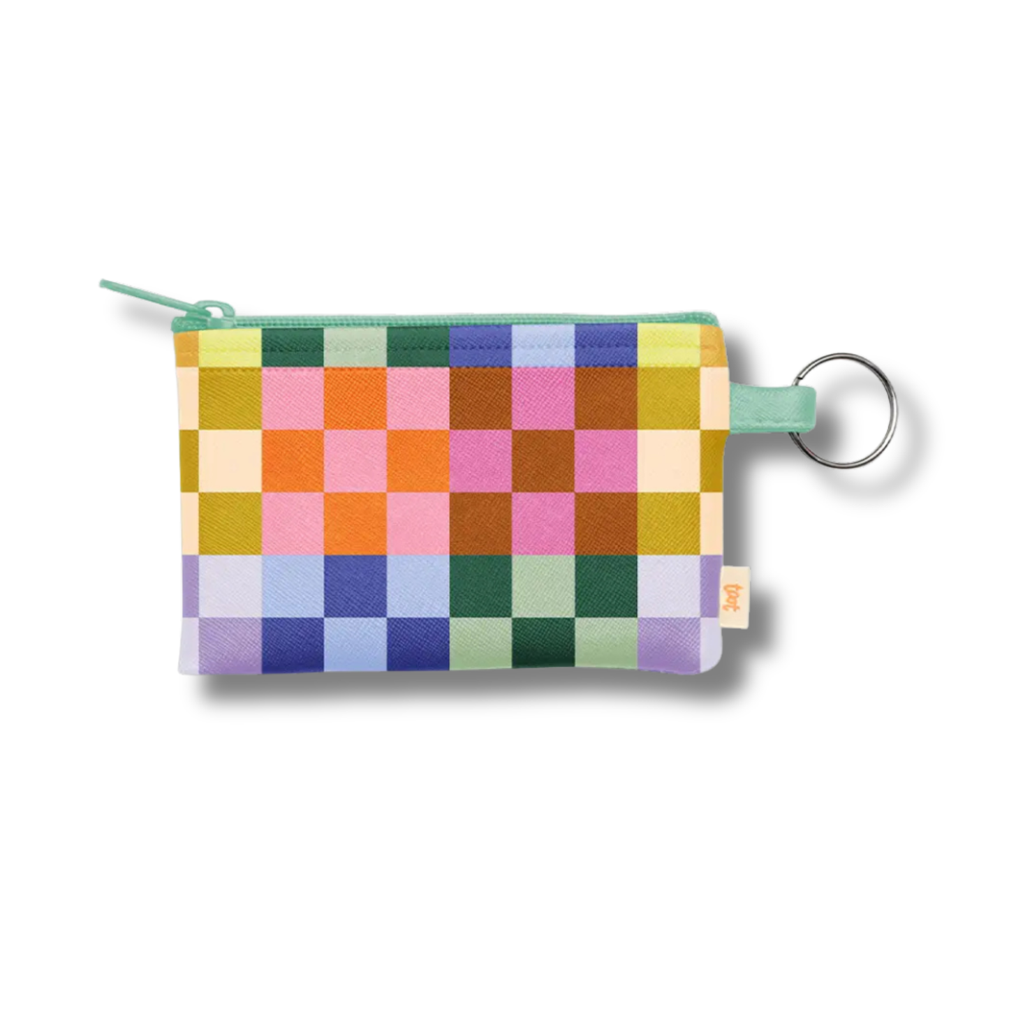Colored Checkered Coin Purse with Key Ring