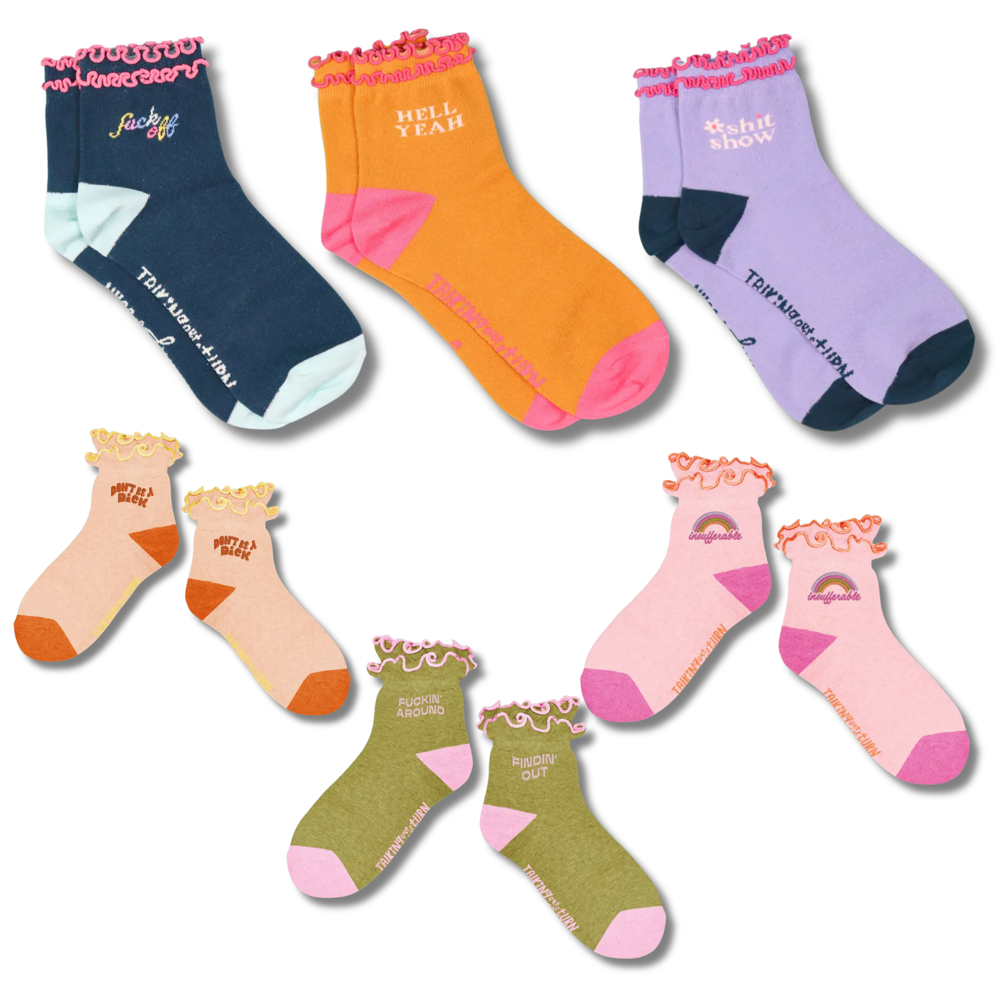 Silly Sayings Ruffle Crew Socks