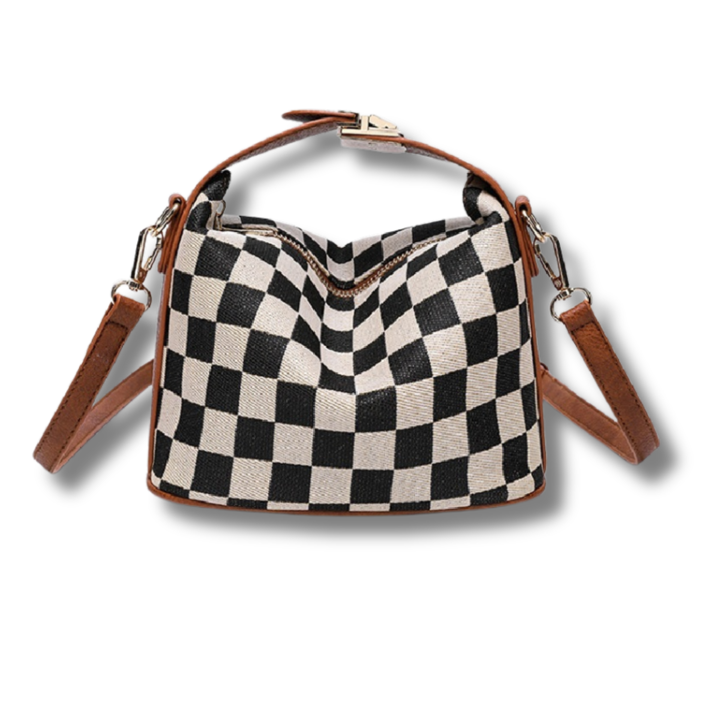 Canvas Checkered Pattern Crossbody Handbag