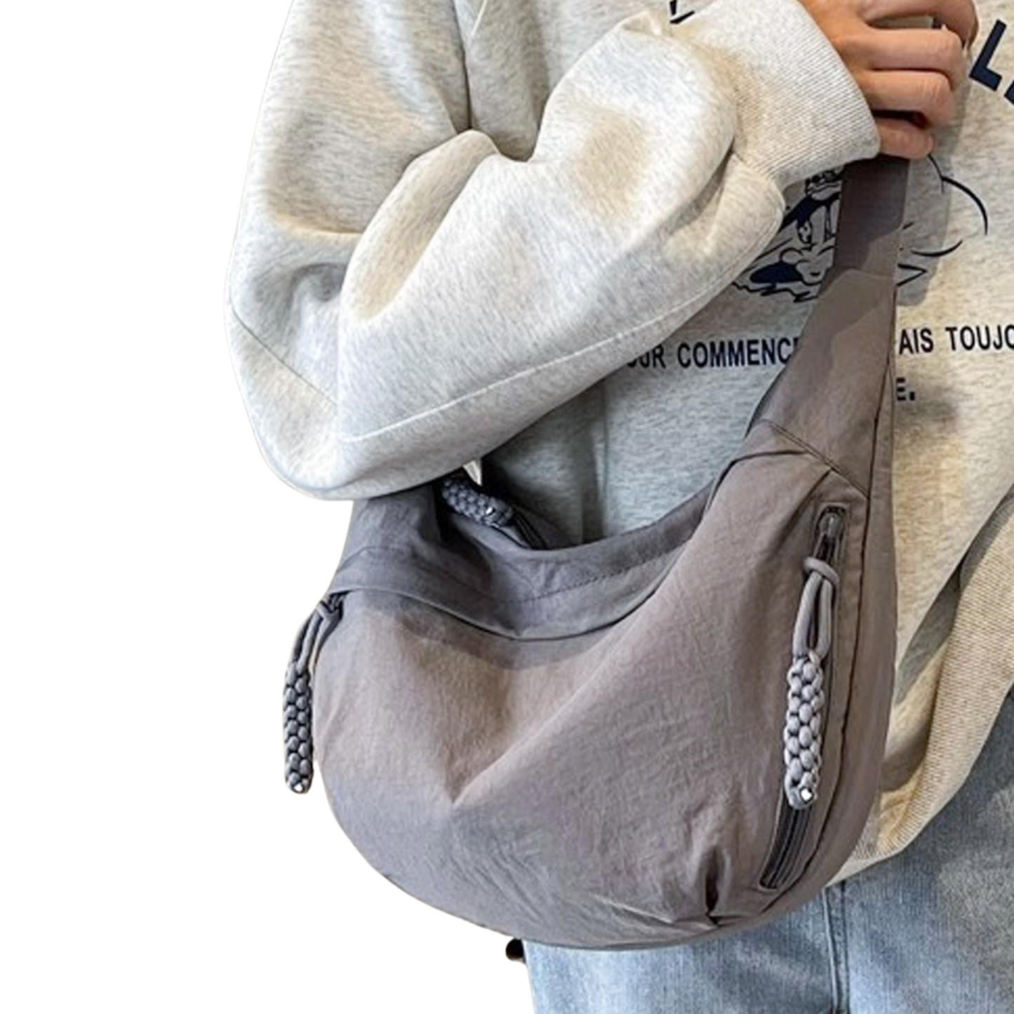 Sporty Nylon Crescent Shaped Crossbody Bag