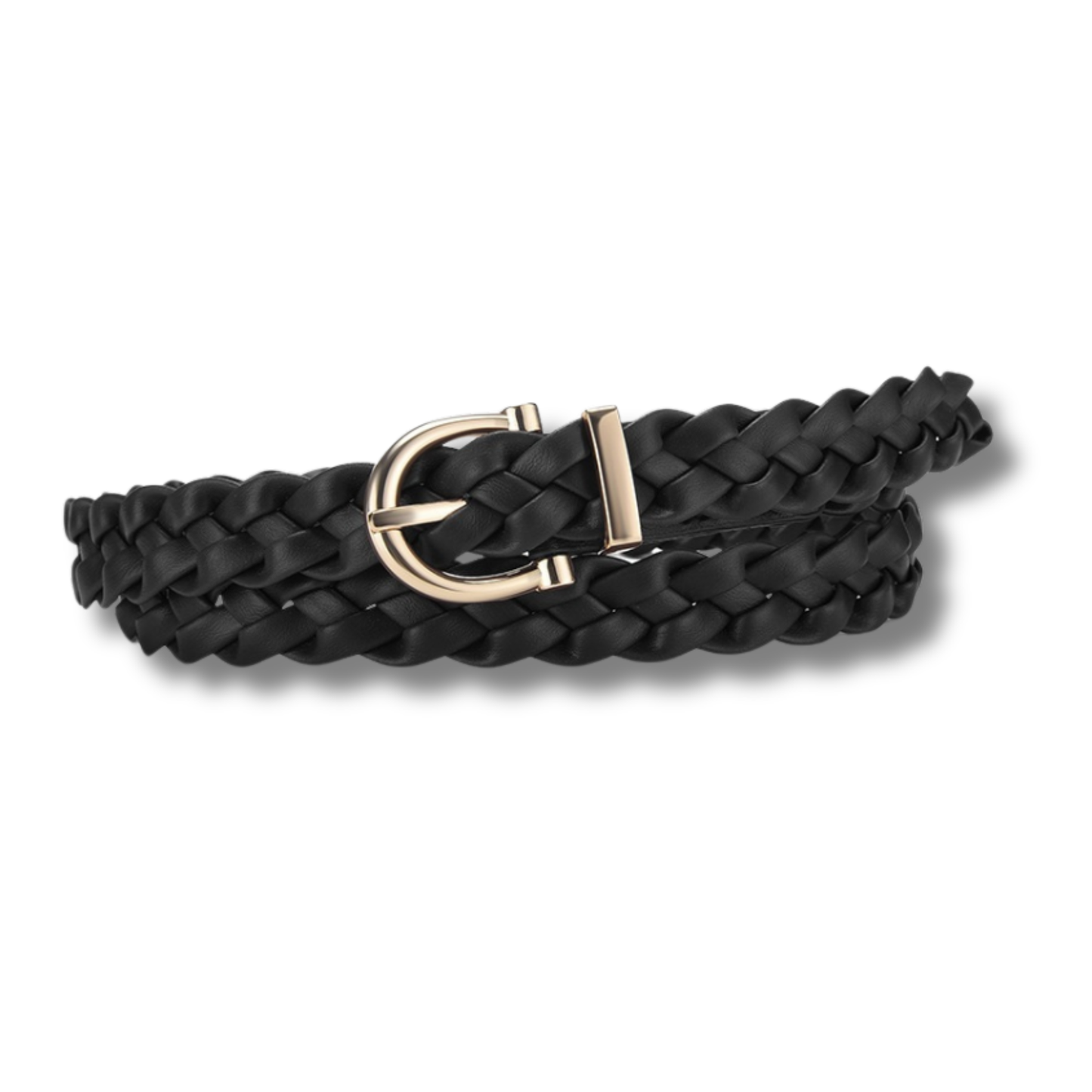 Woven Braided Vegan Leather Belt with Gold Buckle