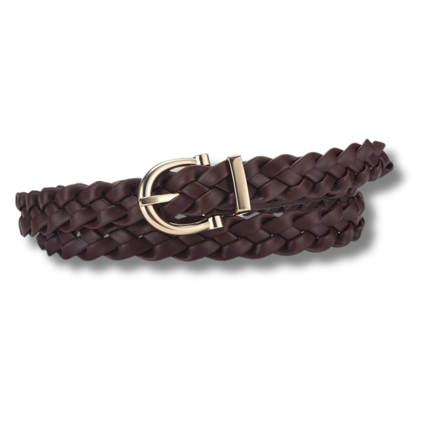 Woven Braided Vegan Leather Belt with Gold Buckle