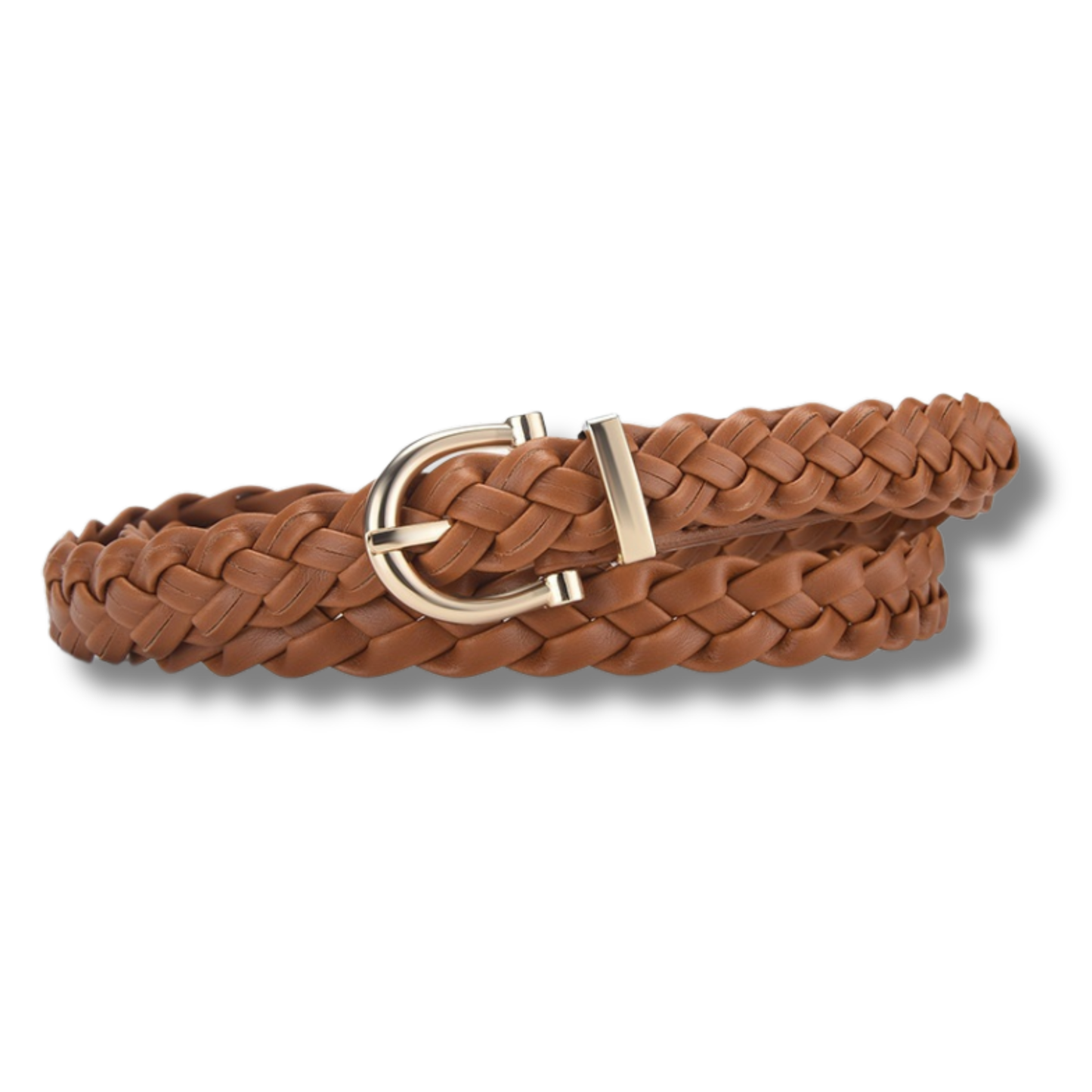Woven Braided Vegan Leather Belt with Gold Buckle