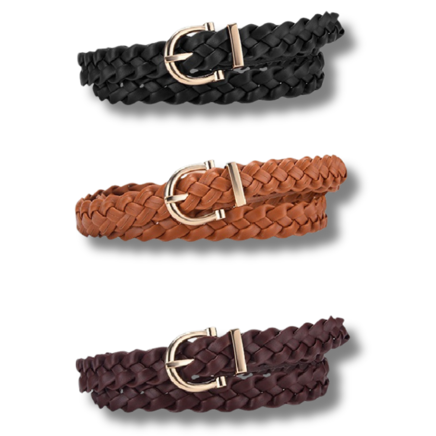 Woven Braided Vegan Leather Belt with Gold Buckle