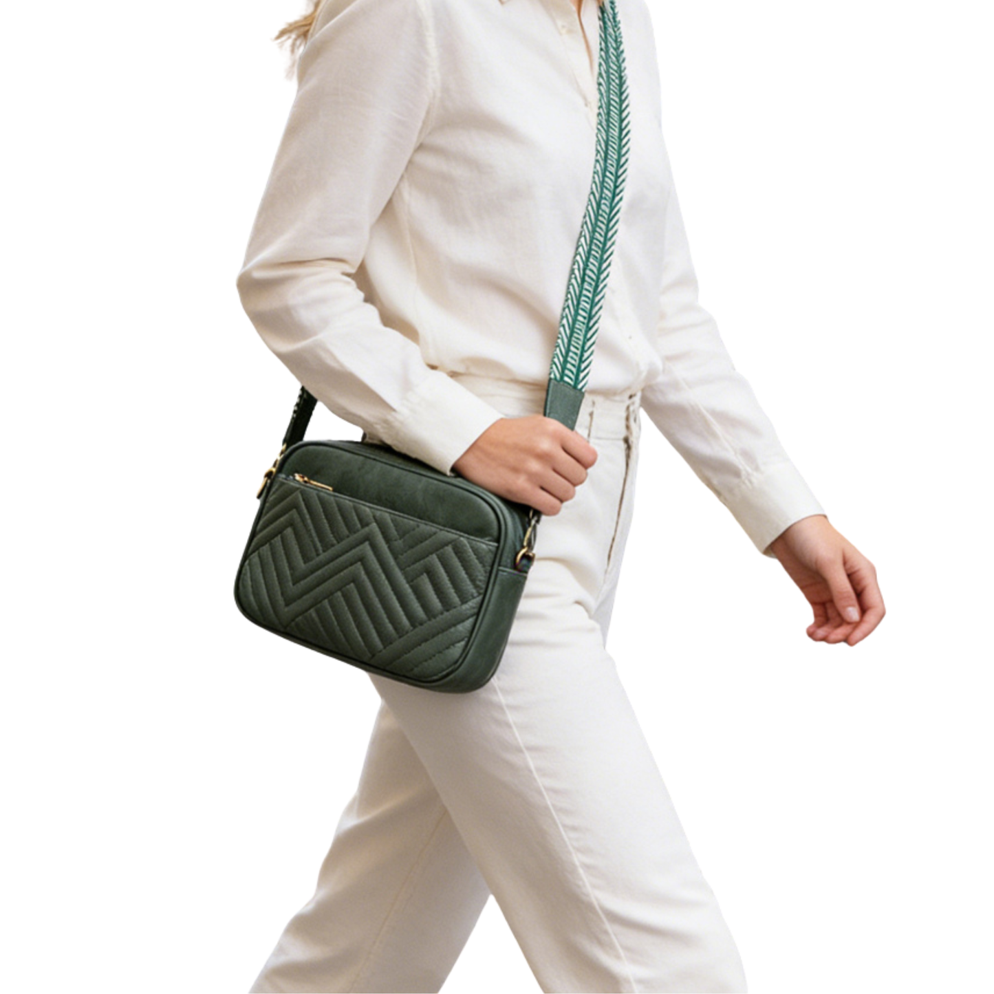 Quilted Vegan Leather Cross Body Bag with Chevron Strap