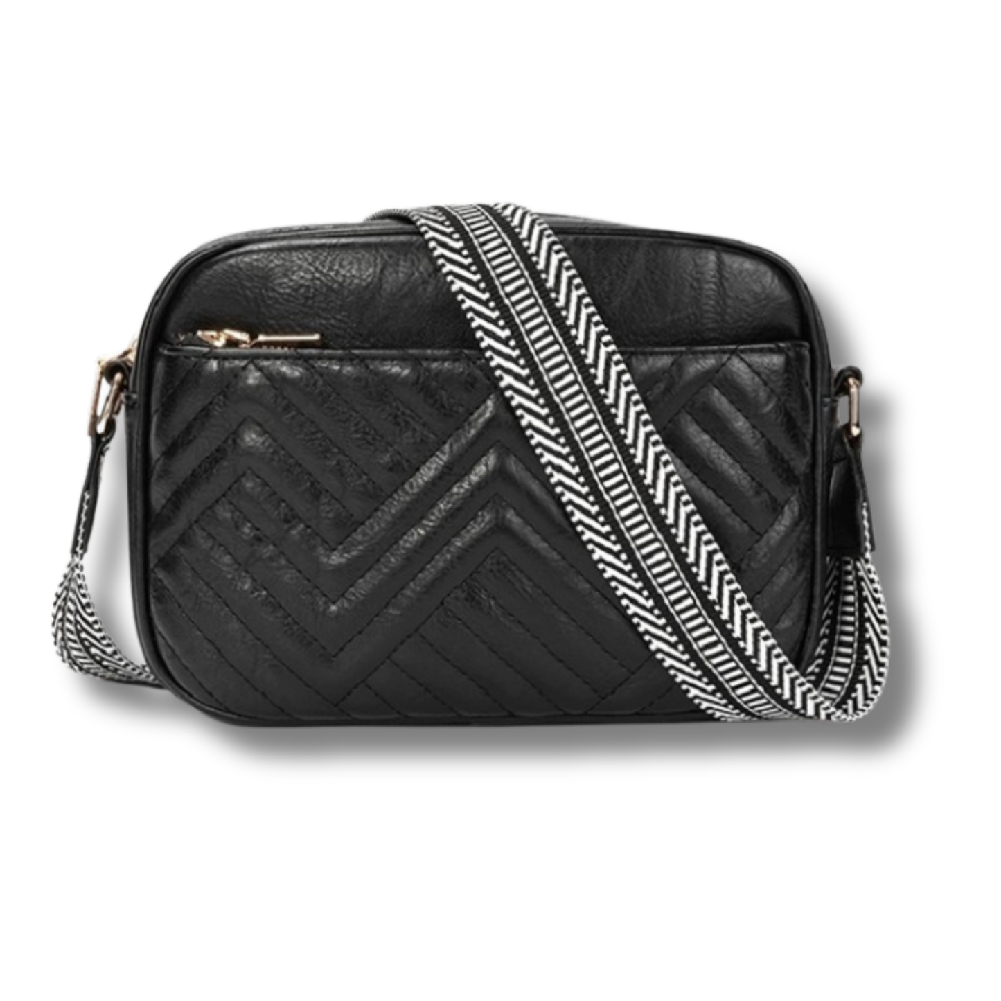Quilted Vegan Leather Cross Body Bag with Chevron Strap