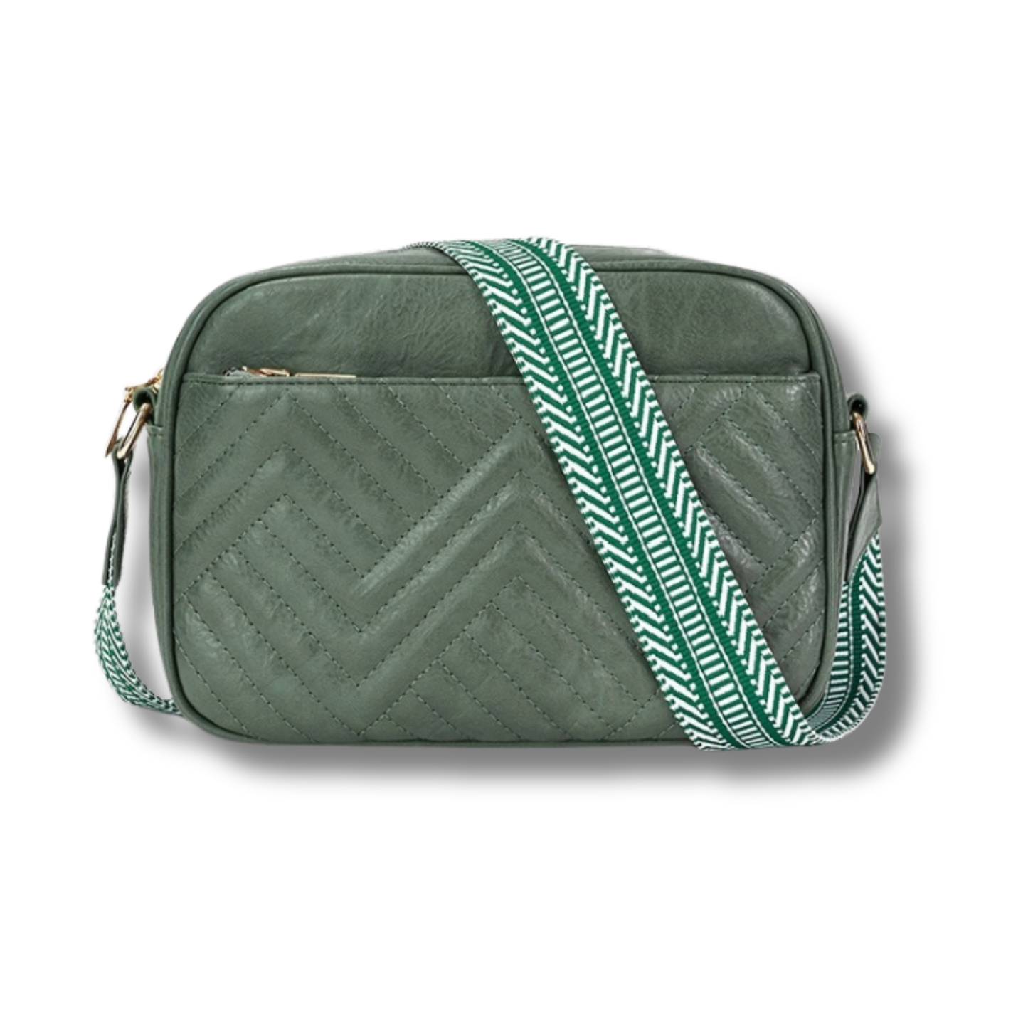 Quilted Vegan Leather Cross Body Bag with Chevron Strap