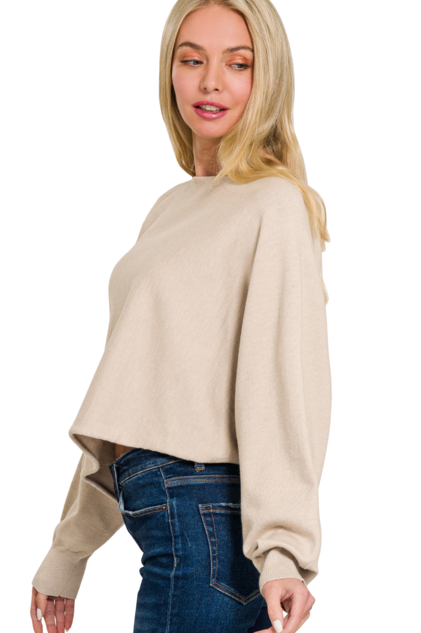 Asymmetrical Hem and Sleeve Cropped Sweater