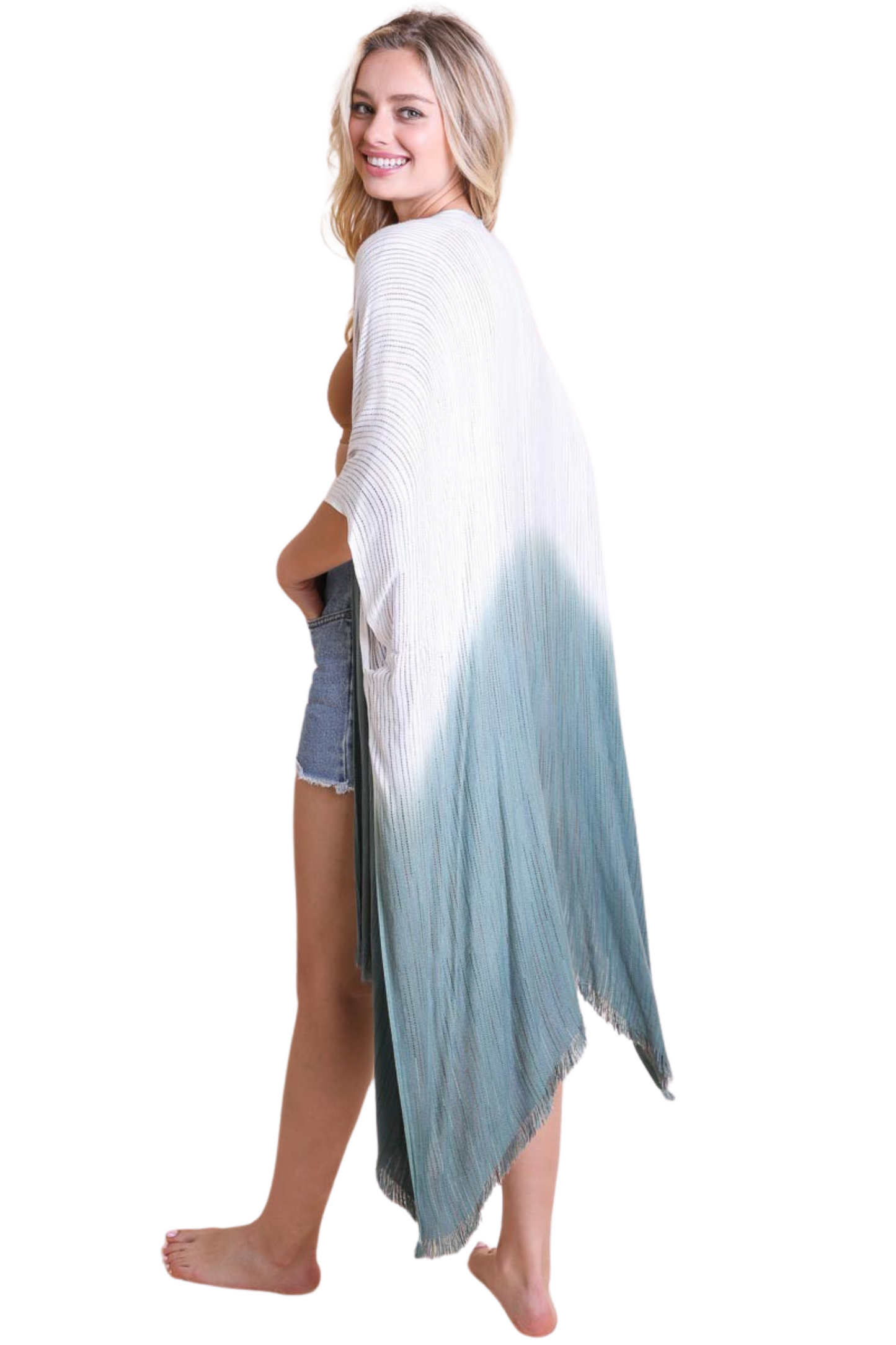 Lightweight Ombré Stitched Kimono with Side Slits