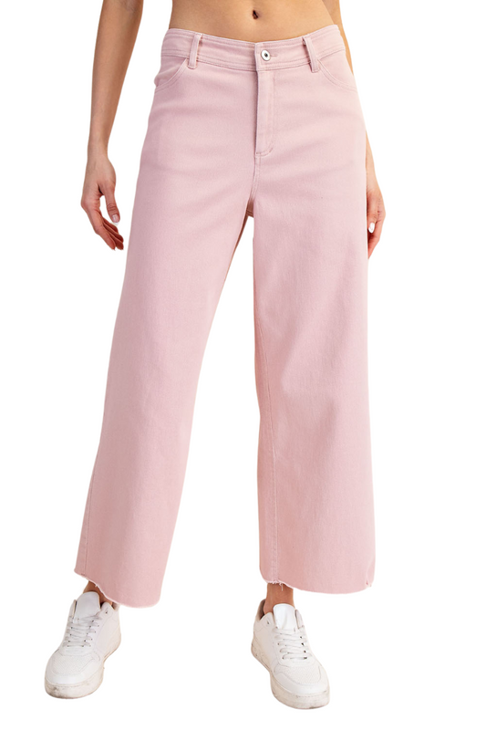 Cotton Twill Wide Leg Ankle Pant