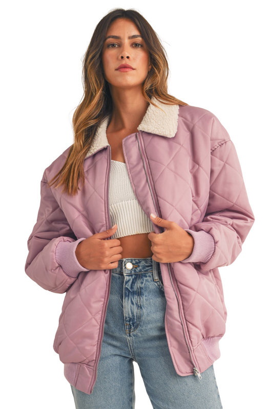 Quilted Oversized Jacket With Sherpa Collar