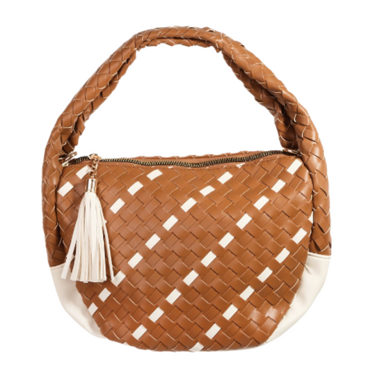 Vegan Leather Basketweave Handbag