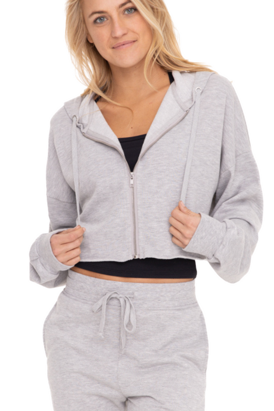 Cropped Terry Cloth Hoodie