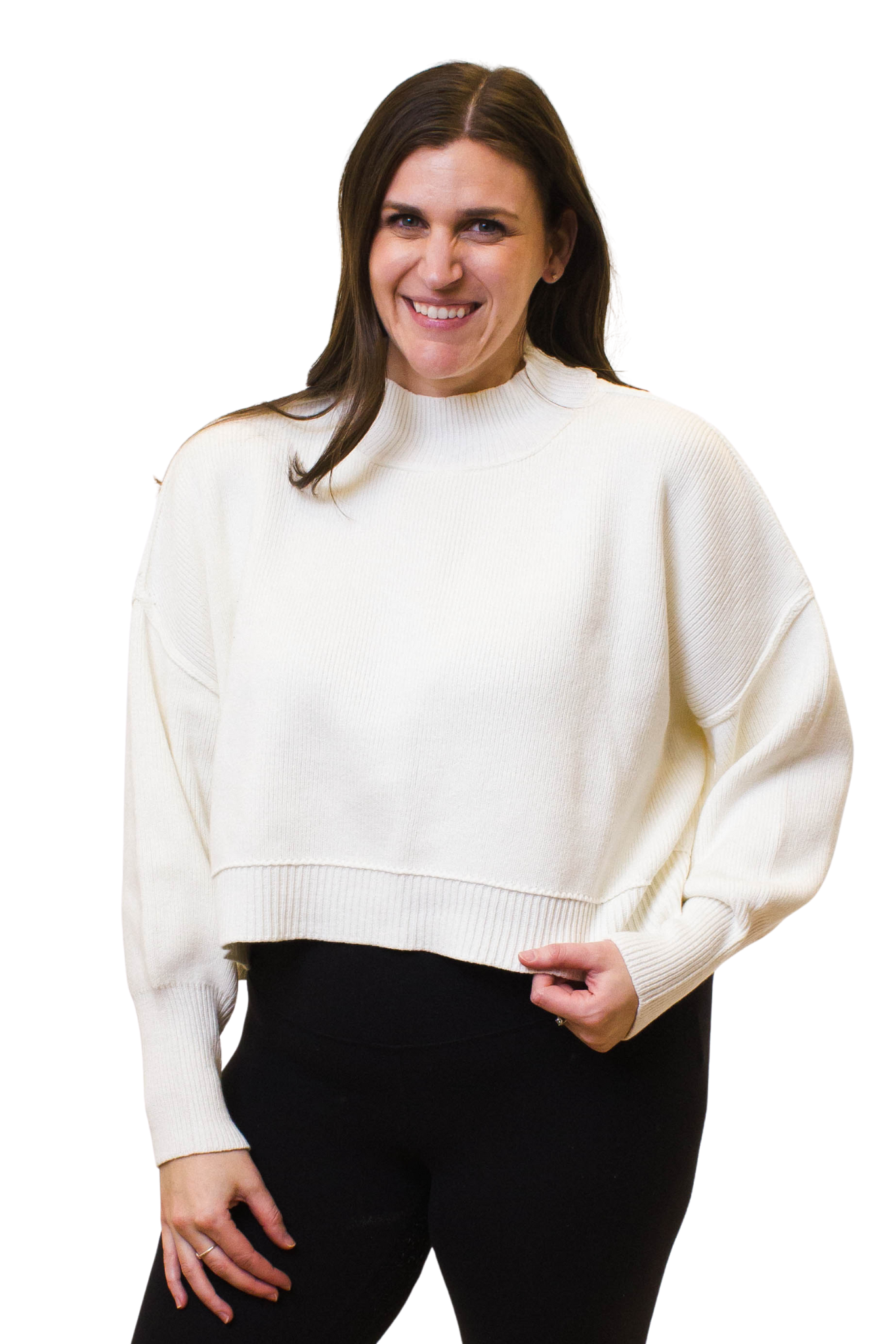 Cropped Sweater with Boat Neck & Side Slits