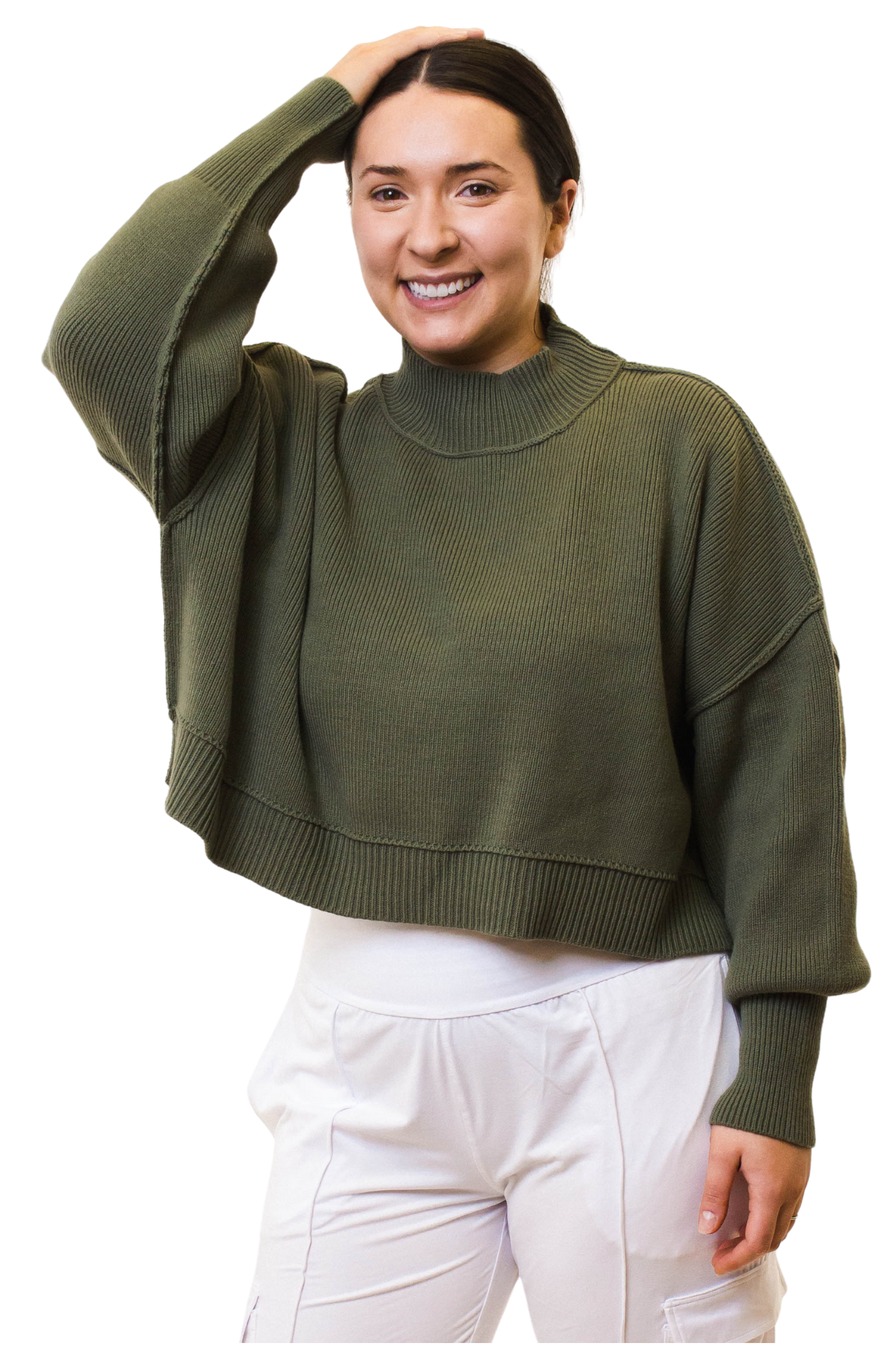 Cropped Sweater with Boat Neck & Side Slits