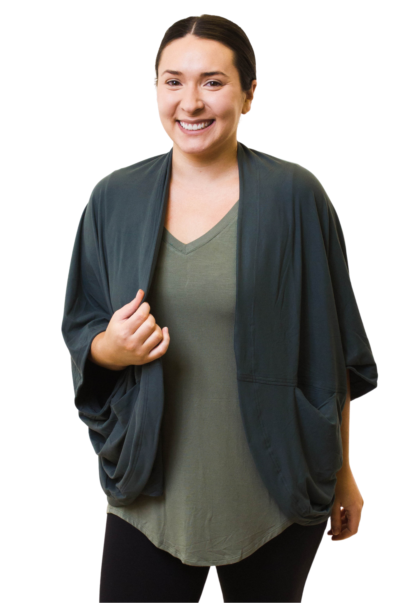 Butter Open Poncho with Draping Sleeves & Pockets