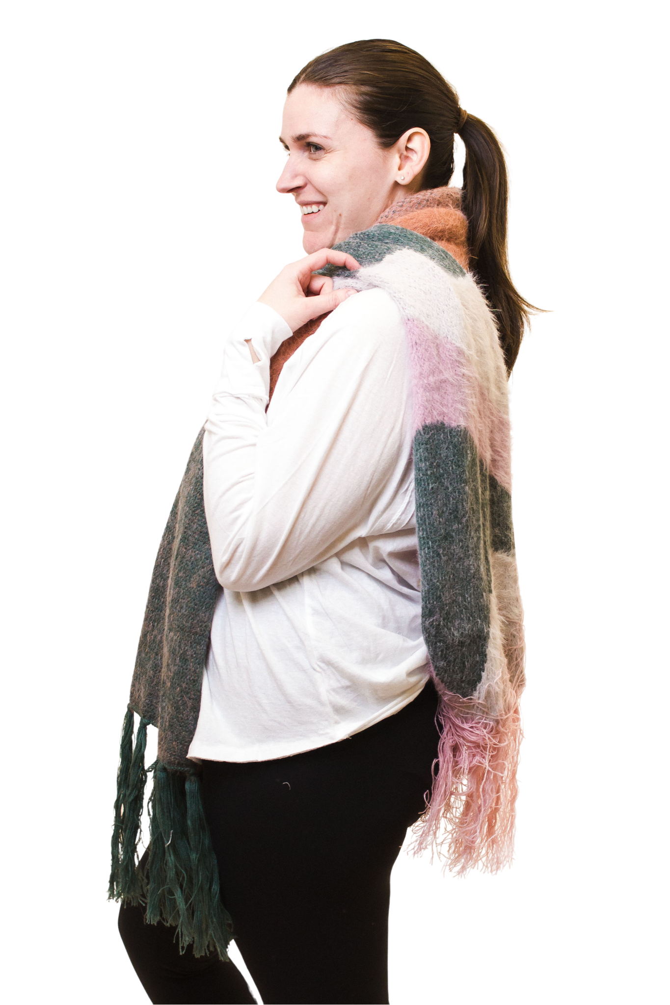Faux Mohair Retro Pattern Scarf with Tassels