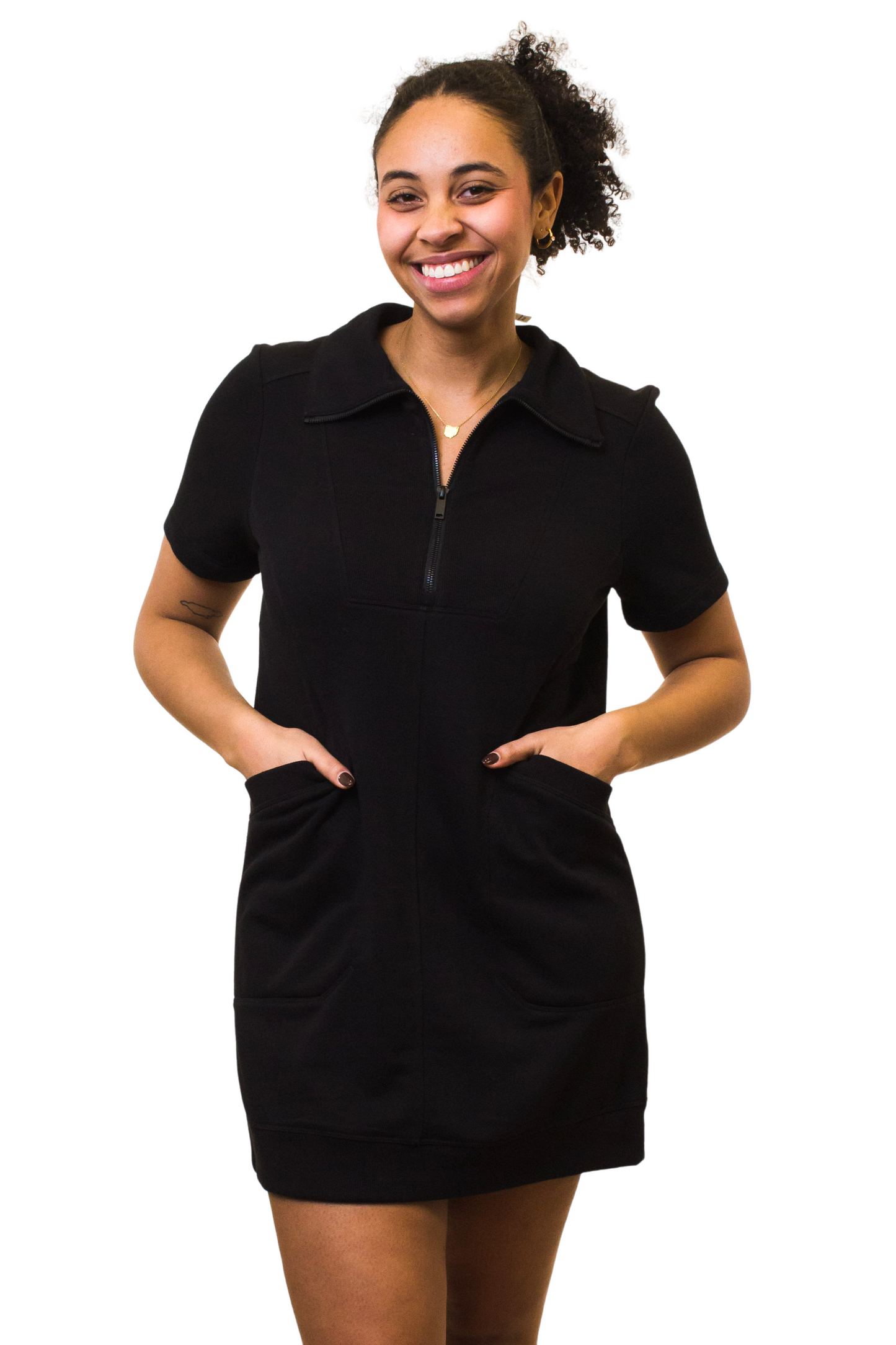 Quarter Zip Short Sleeve Dress with Pockets