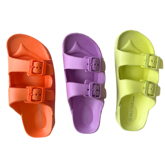 Double Strap Buckle Slide-On Sandals