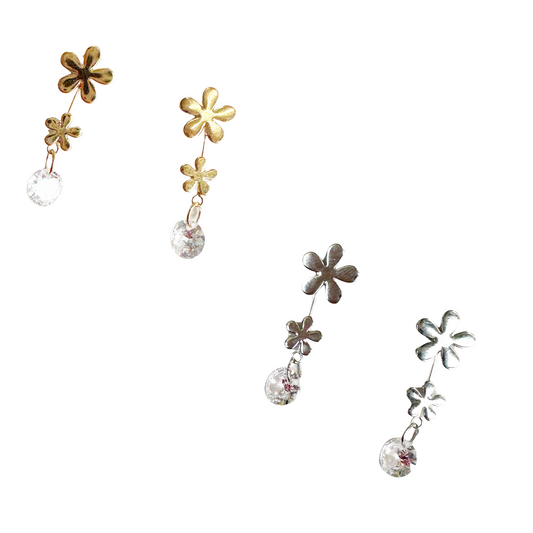 Flower & CZ Drop Stud Earrings