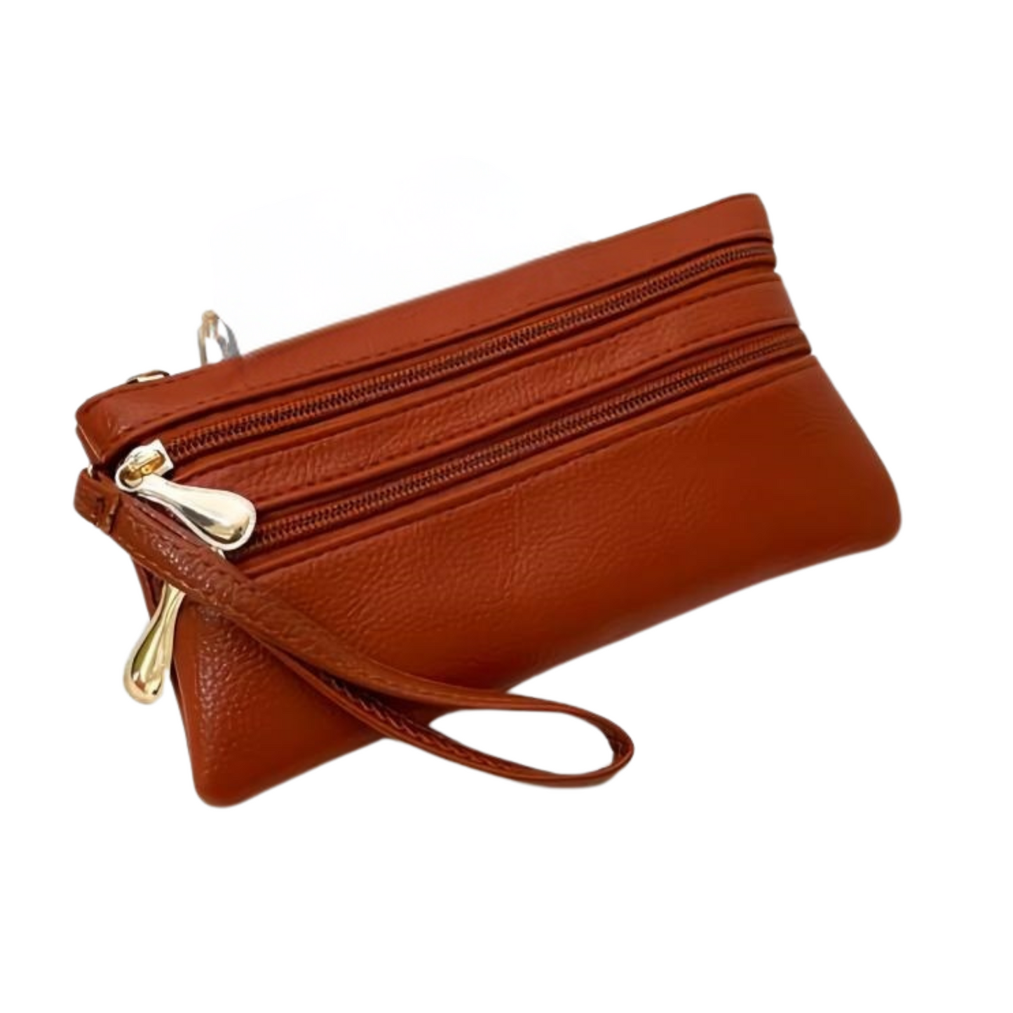 Vegan Leather Triple Zip Wristlet