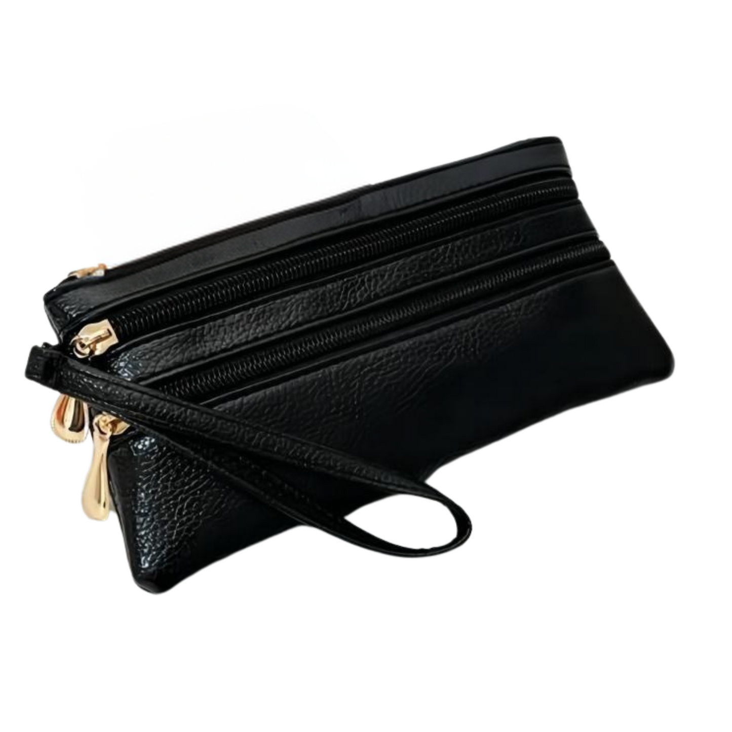 Vegan Leather Triple Zip Wristlet