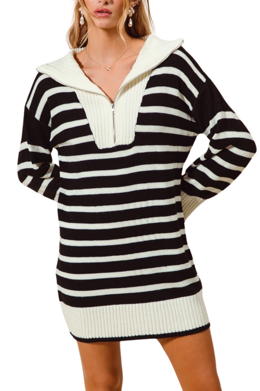 Half Zip Stripe Sweater Dress