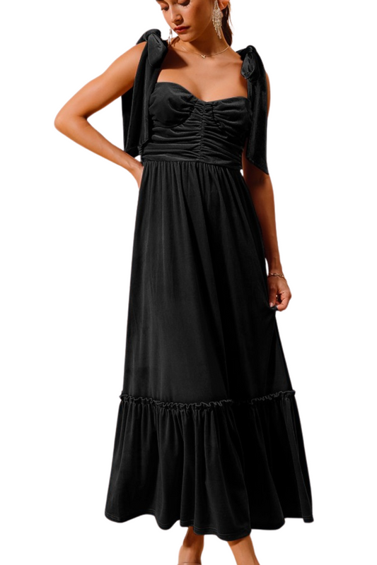 Velvet Ruched and Ruffled Dress