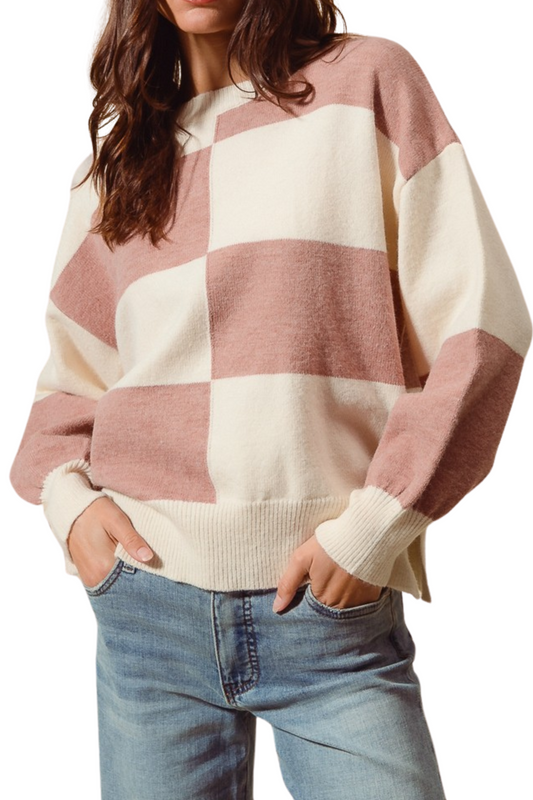 Loose Fit Wide Checkered Sweater