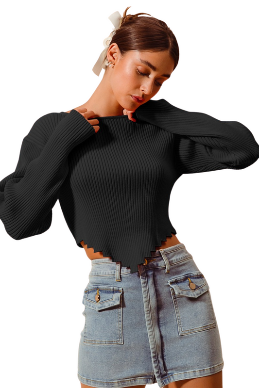 V Shaped Hem Cropped Sweater