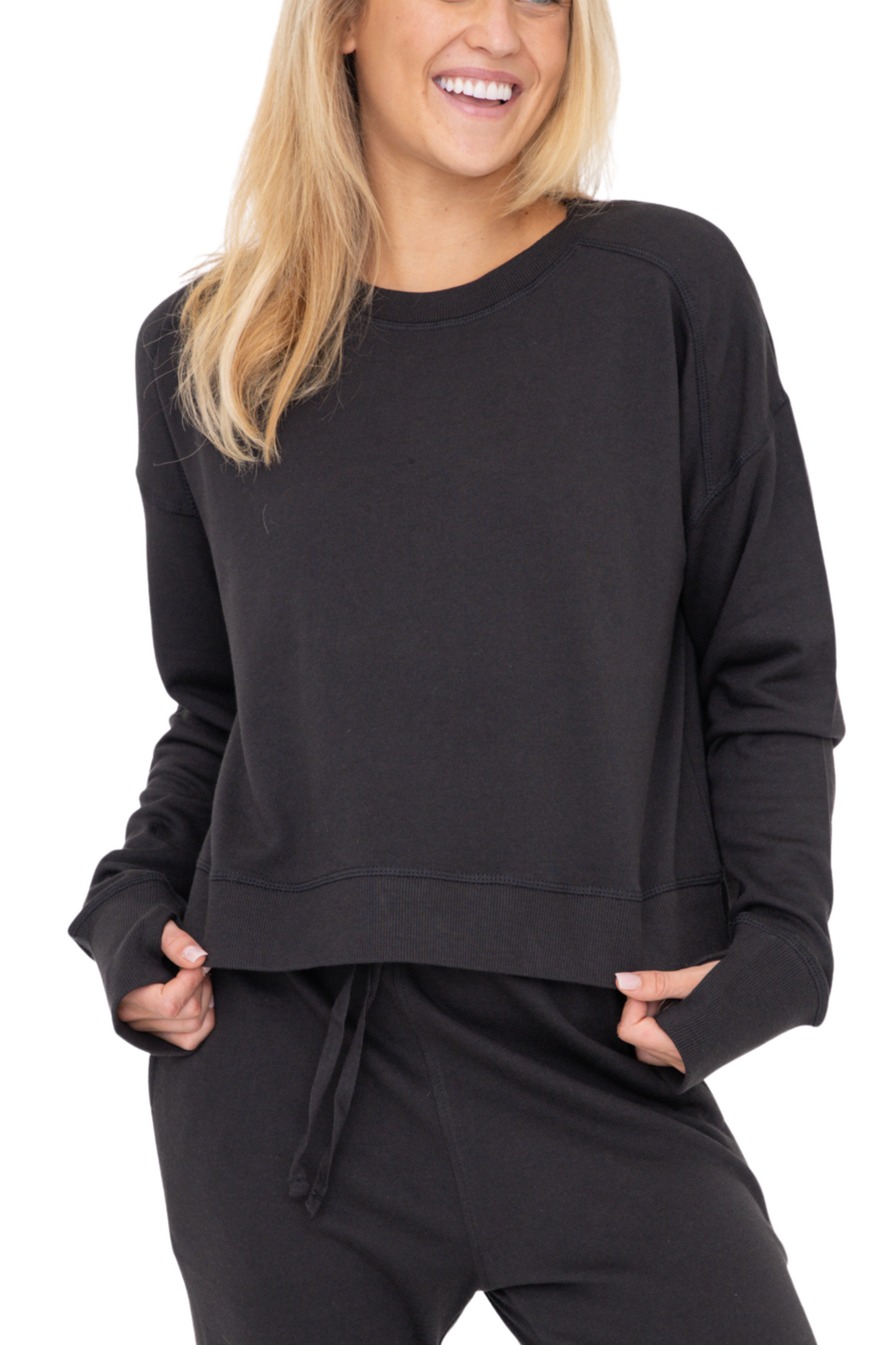 Organic Cotton Blend Crew Neck Long Sleeve Top