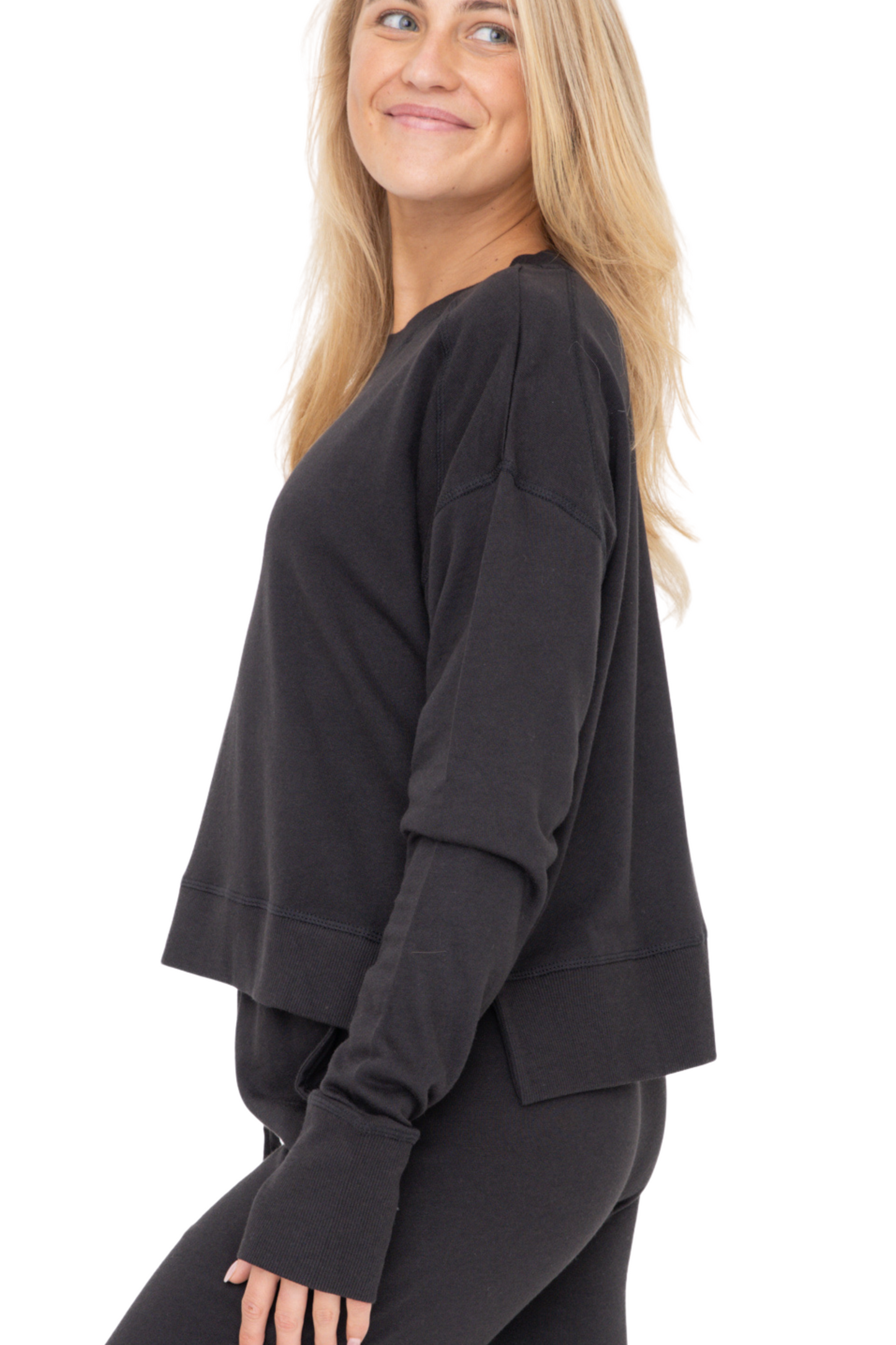 Organic Cotton Blend Crew Neck Long Sleeve Top