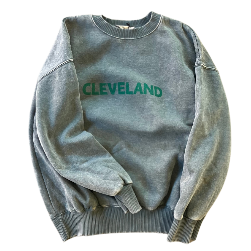 Cleveland Hand Stamped Acid Wash Crewneck Sweatshirt