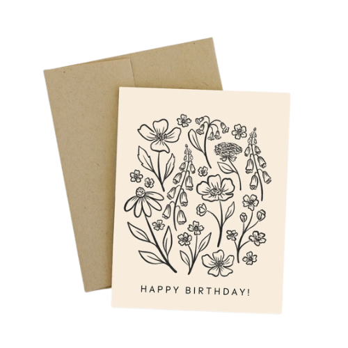 Ivory & Black Floral Birthday Card